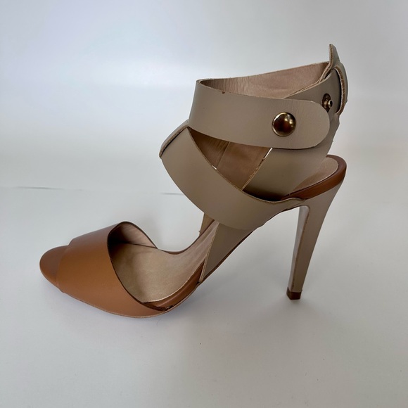 Gently worn once tan/sand leather high heeled sandals with ankle strap - Picture 5 of 8